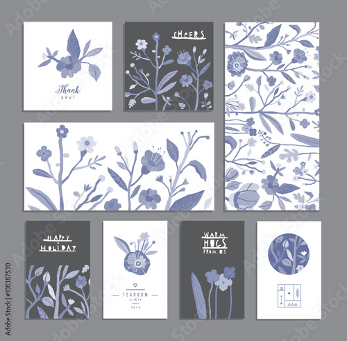 Set of creative universal floral cards. 