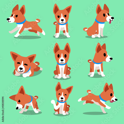 Cartoon character basenji dog poses