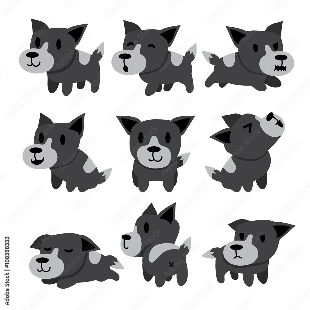 Cartoon character gray dog poses