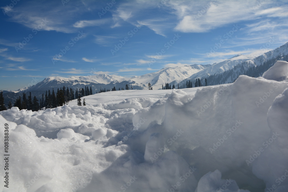 Snow clad mountains and valley