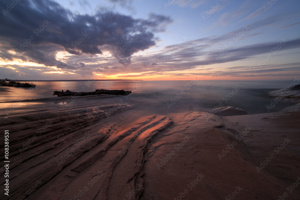 Vivid Sunset over Lake Superior at Pictured Rocks, Upper Peninsu Vivid Sunset over Lake Superior at Pictured Rocks, Upper Peninsu