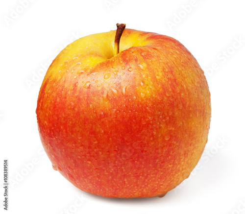Wet apple fruit isolated on white