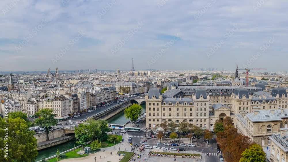 Panoramic view of the city of Paris as seen like a gargoyle from Notre Dame cathedral Panoramic view of the city of Paris as seen like a gargoyle from Notre Dame cathedral