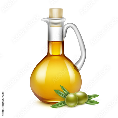 Olive Oil Glass Jug Pitcher Jar Bottle Olives Branches Leaves