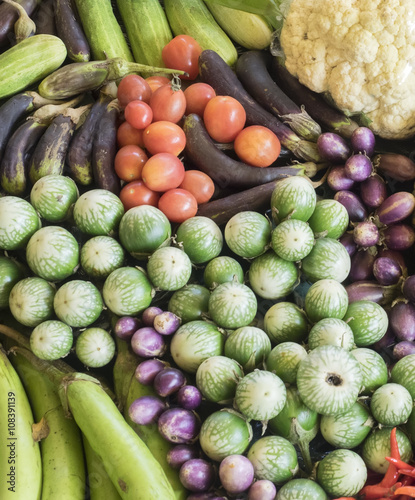 Close up of various colorful raw vegetables