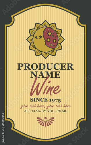 wine label with a picture of the sun and moon