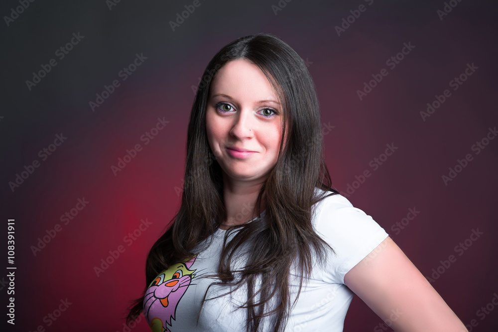 Fototapeta premium Beautiful girl in a white T-shirt