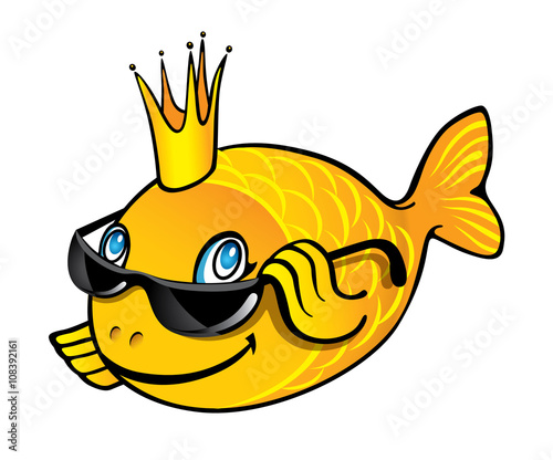 Cartoon smiling Goldfish in sunglasses.