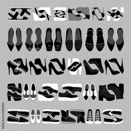 Set of monochrome trendy women's shoes