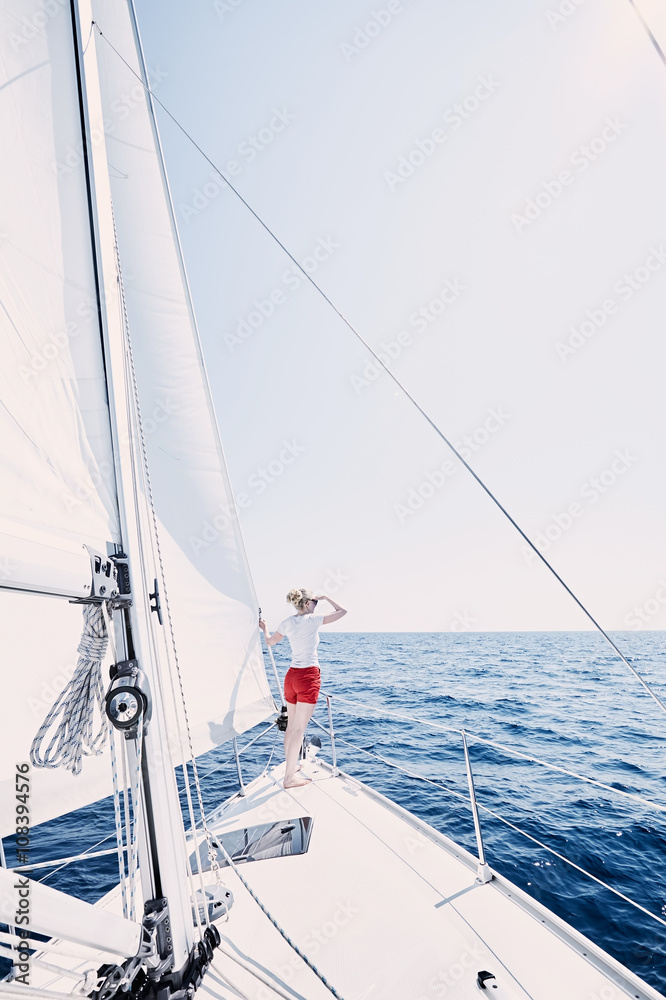 Fototapeta premium Girl on sailboat