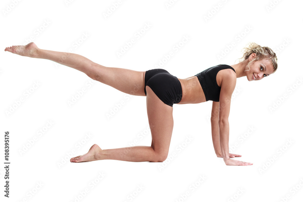 Aerobics fitness woman exercising isolated in full body.