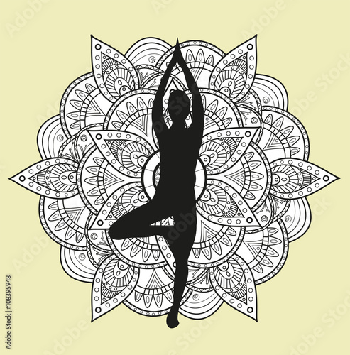 Yoga silhouette with mandala vector, silhouette yoga con mandala vettoriale