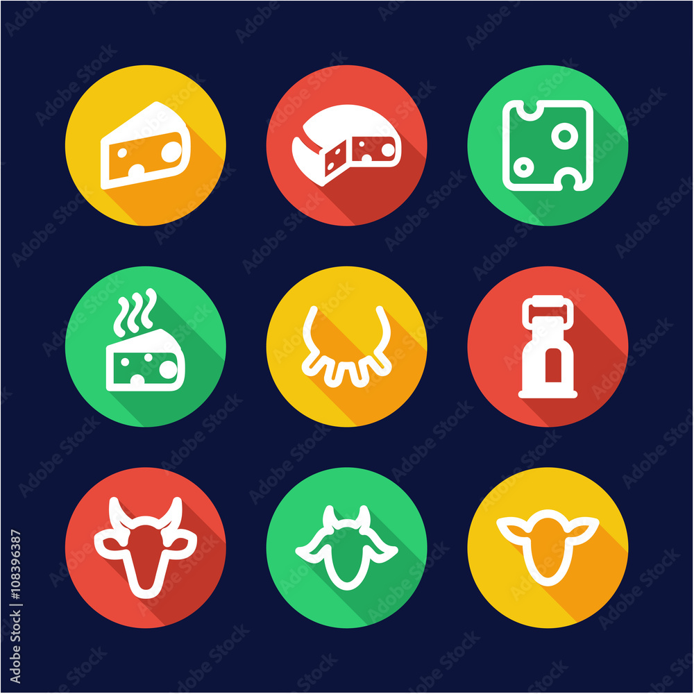 Cheese Icons Flat Design Circle Cheese Icons Flat Design Circle