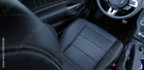 Leather upholstery inside the car interior 