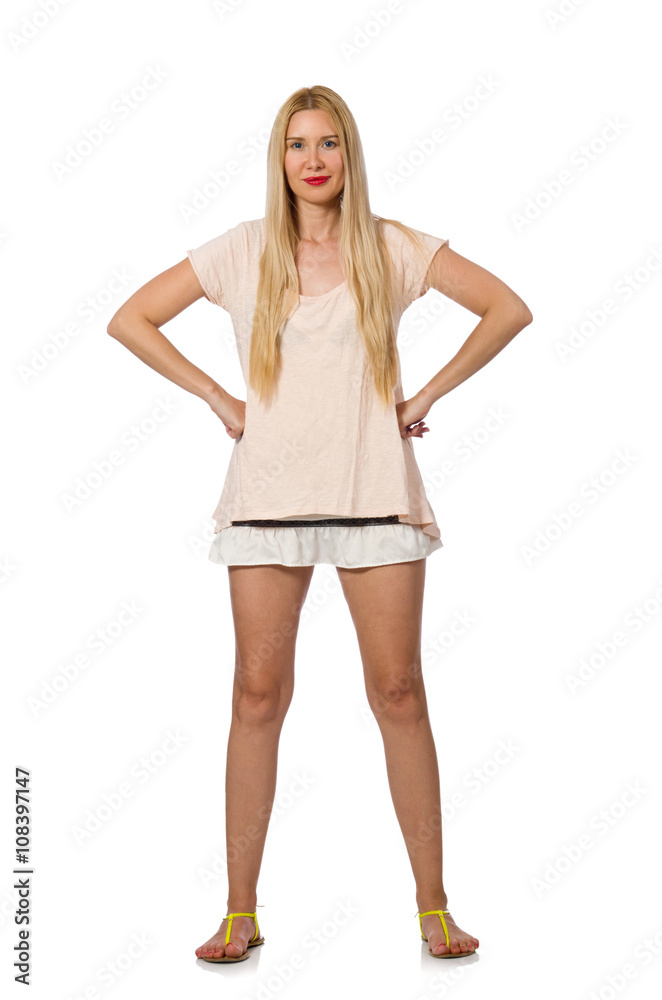 Young positive woman isolated on white