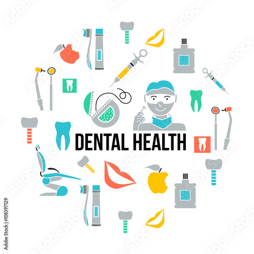 Dentistry concept with dental health instruments and dentist doctor avatar vector illustration