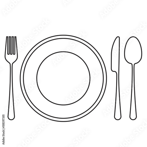 Empty plate with spoon, knife and fork. Vector illustration.