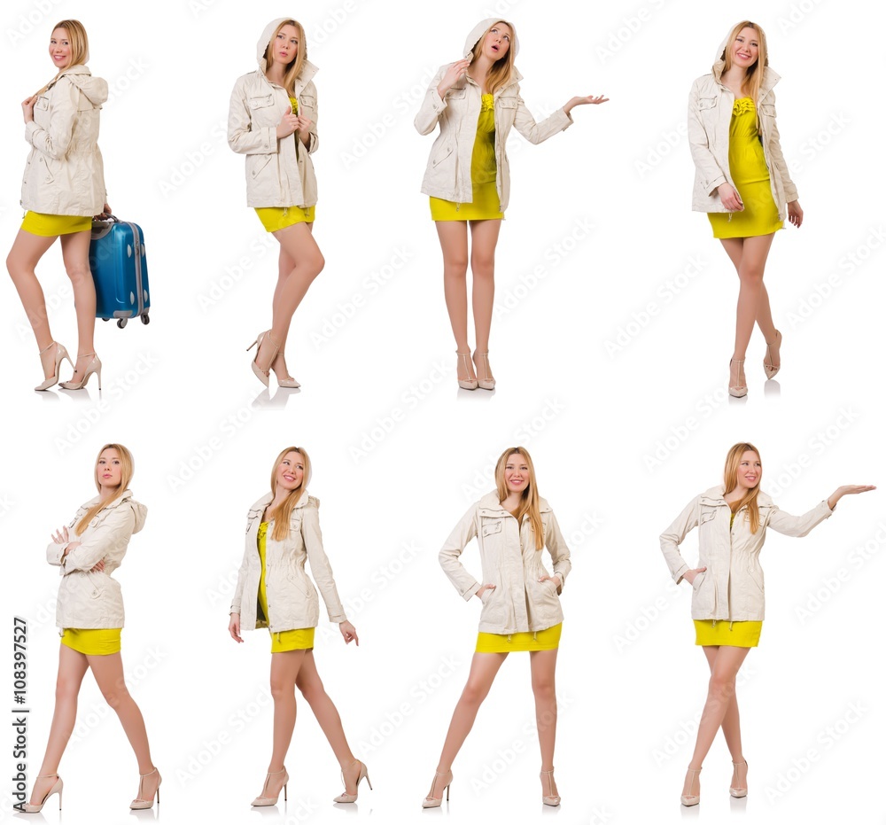 Woman in various poses isolated on white