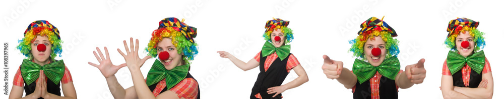 Female clown isolated on white