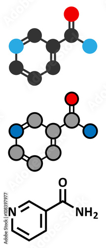 Nicotinamide drug and vitamin molecule. photo