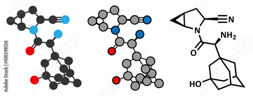 Saxagliptin diabetes drug molecule. Inhibitor of dipeptidyl peptidase.
