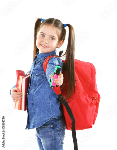 Little girl with red back p...