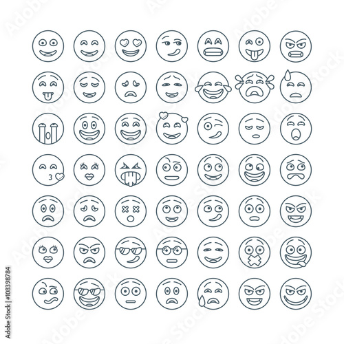 Line flat emoticons set. Modern flat smileys icon collection.