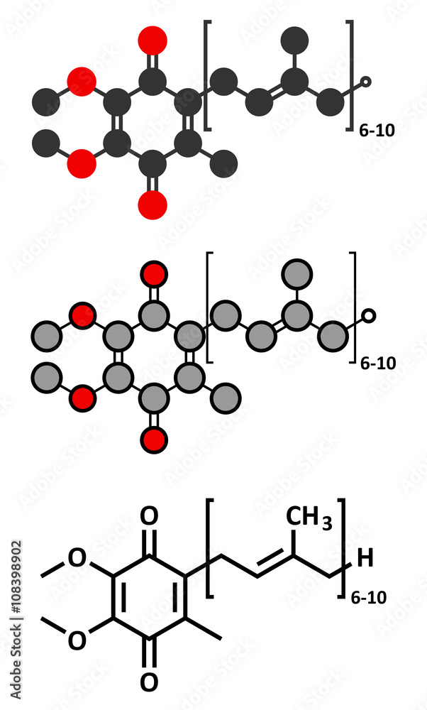 Coenzyme Q10 (ubiquinone, ubidecarenone, CoQ10) molecule
