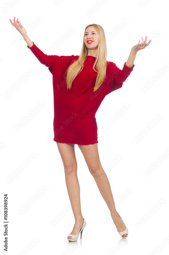 Pretty girl in red dress isolated on white Pretty girl in red dress isolated on white
