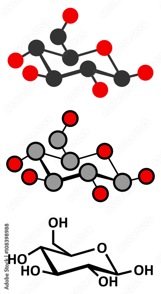 Glucose (D-glucose, dextrose) grape sugar molecule.