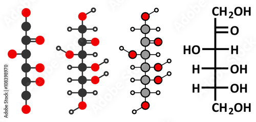 Fructose (D-fructose) fruit sugar molecule. 