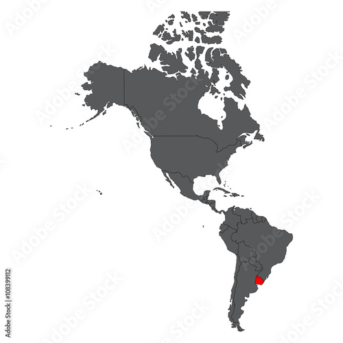 Uruguay red map on gray America map vector