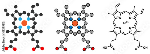 Heme B (haem B) molecule. Heme is an essential component of hemoglobin. photo