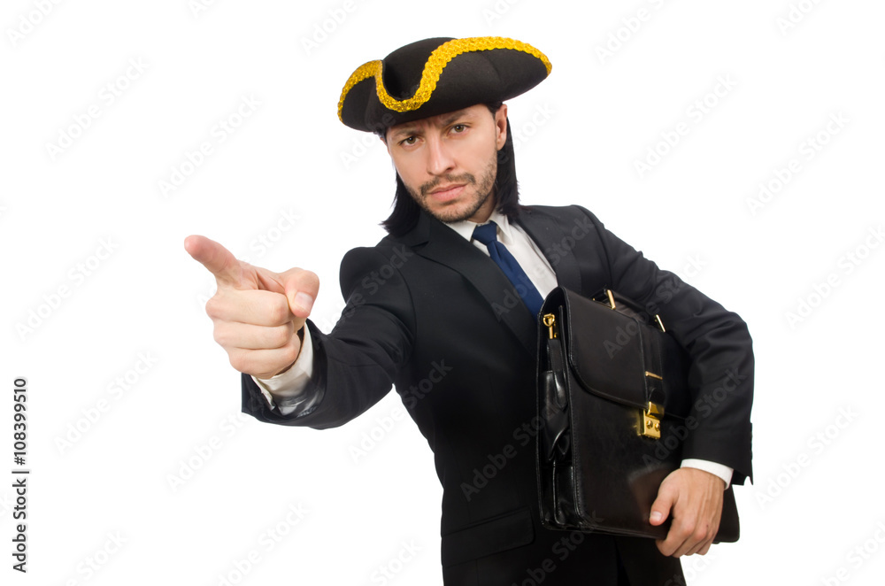Businessman with tricorn and briefcase isolated on white Businessman with tricorn and briefcase isolated on white