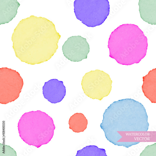 Watercolor circles seamless pattern. Colorful abstract background.