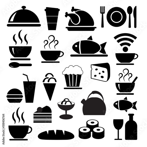 vector black food icons set