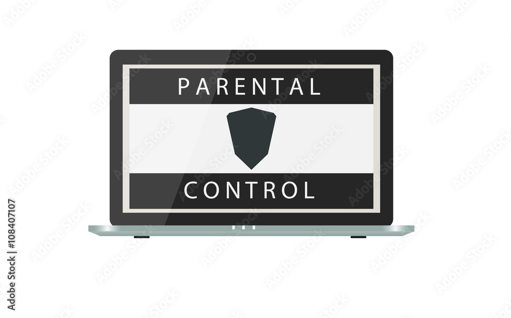 Fototapeta premium Laptop Screen under Parental Control. Vector Illustration