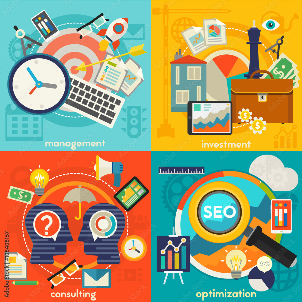 Naklejka premium Freelance, Management, Consulting and Optimization Concept