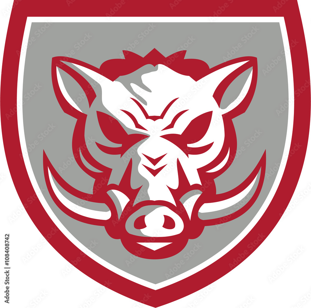 Angry Razorback Logo Wild Boar Razorback Head Angry Shield Retro Stock Vector | Adobe Stock