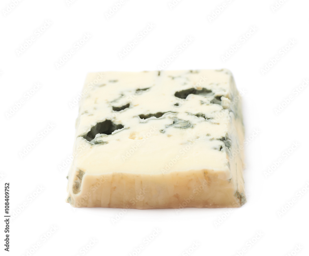 Single slice of blue cheese isolated