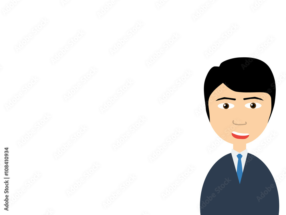 Flat vector illustration of a smiling handsome salesman talking to you. Flat vector illustration of a smiling handsome salesman talking to you.