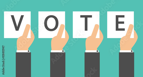 voting concept, hands holding vote signs