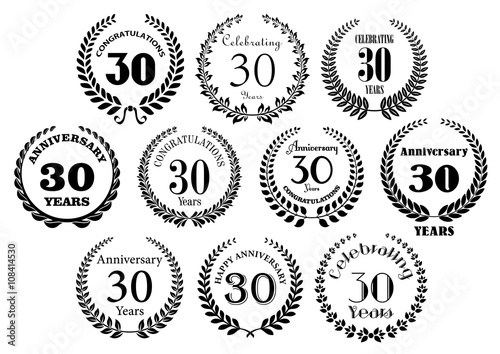Retro 30th years anniversary laurel wreaths