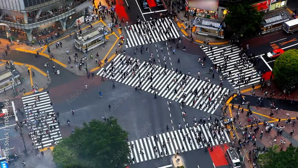 Time lapse of Tokyo's Shibuya pedestrian crossing also known as Shibuya scramble
