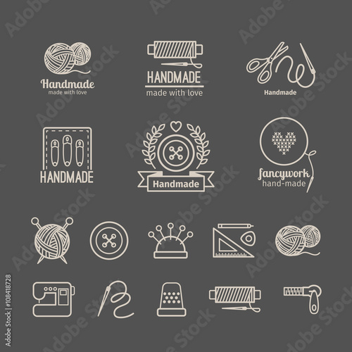 Handicraft logo set. Hand crafted signs and hand made labels elements. Vector illustration