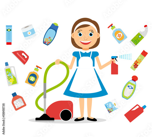 House cleaning. Housewife and home cleaning icons. Vector illustration