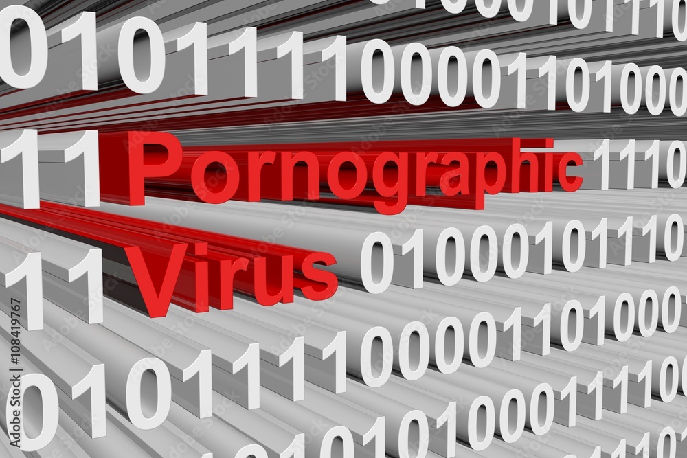Pornographic virus in a binary code, 3D illustration