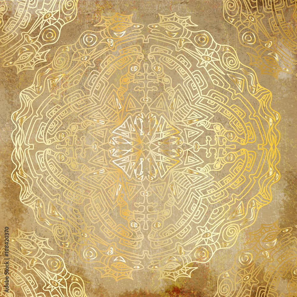 Grunge Mandala golden vintage pattern