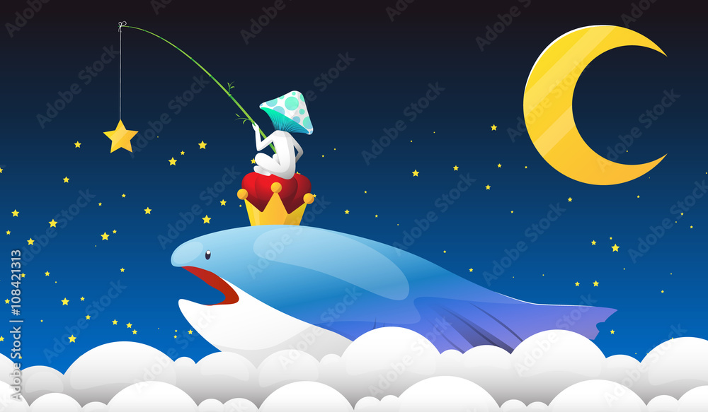 Naklejka premium fantasy night with the flying whale