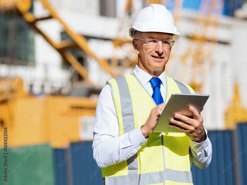 Engineer builder at construction site Engineer builder at construction site